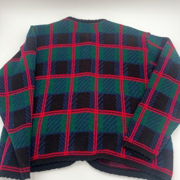 Vintage Tally Ho Cardigan Sweater Women’s Size PM Green Red Plaid Long Sleeve - Picture 6 of 11